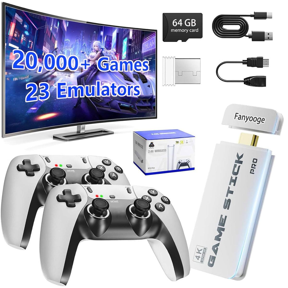 Retro game console with two wireless controllers